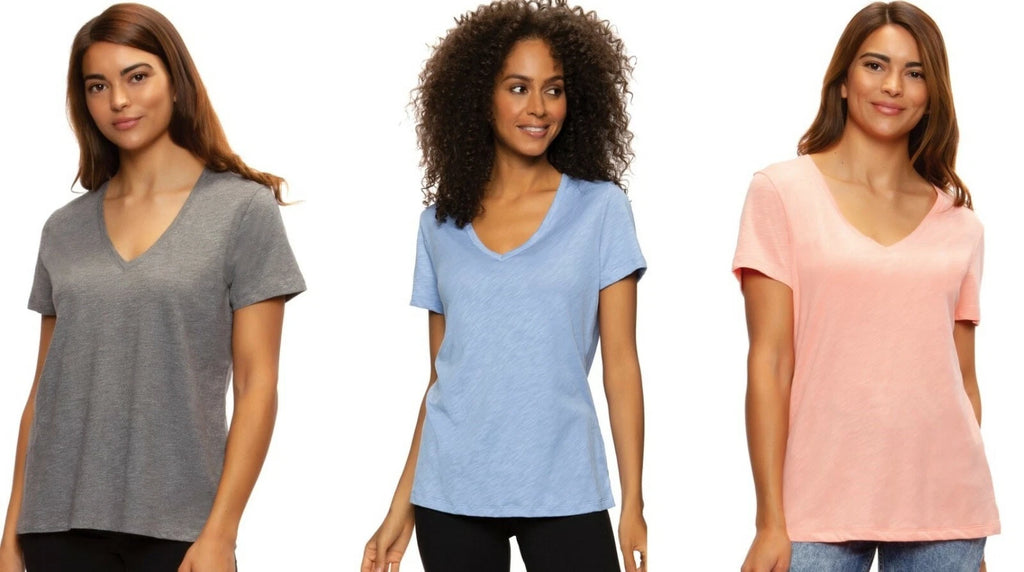 Felina Women Slub Jersey V-Neck Tee Short Sleeve T-Shirt