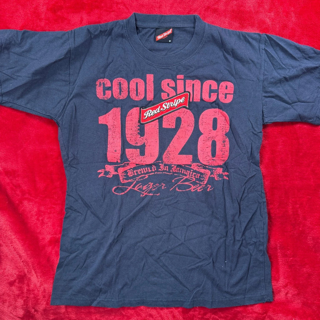 Red Stripe T-Shirt Men's M Charcoal Red 100% Cotton Lager Beer Graphic Tee
