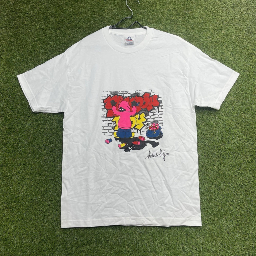 Shadow Boy Shirt Mens Large White Graffiti Spray Paint Street Art Graphic Tee