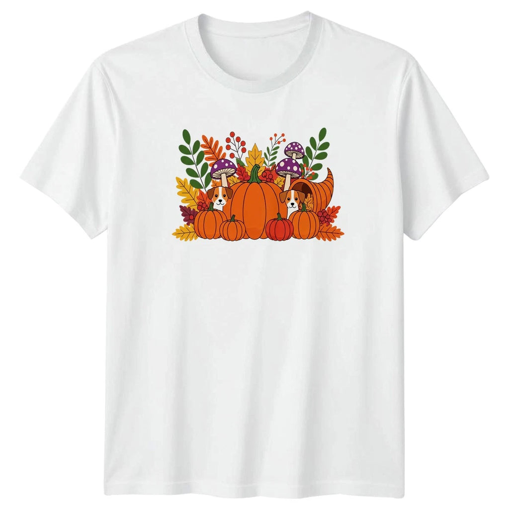 Cute Puppies Pumpkins Autumn Leaves T-Shirt Fall Harvest Thanksgiving Gift