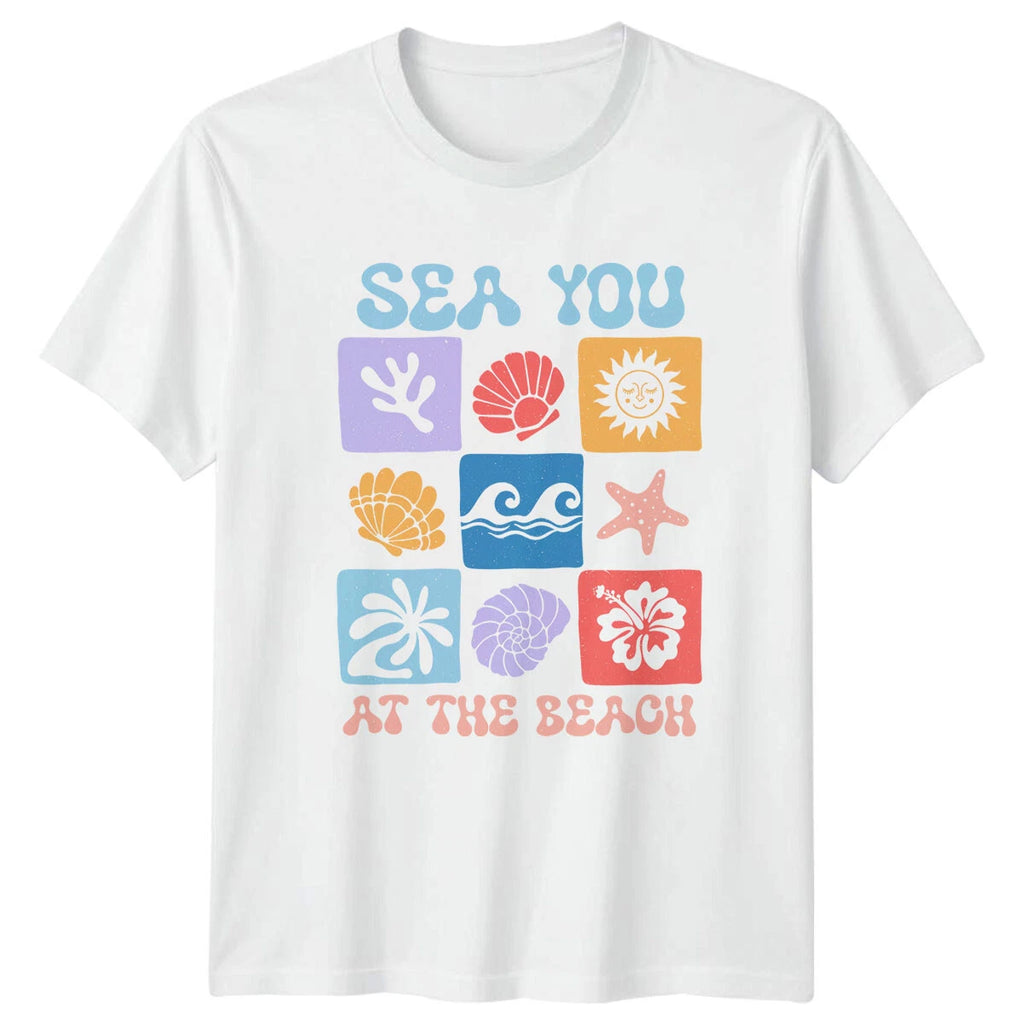 Sea You At The Beach Boho Summer T-Shirt, Seashells, Waves, Beach