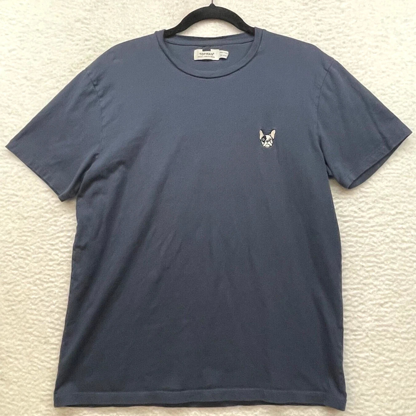 Topman Shirt Mens Large Gray Frenchie Dog Cotton Short Sleeve Casual Menswear