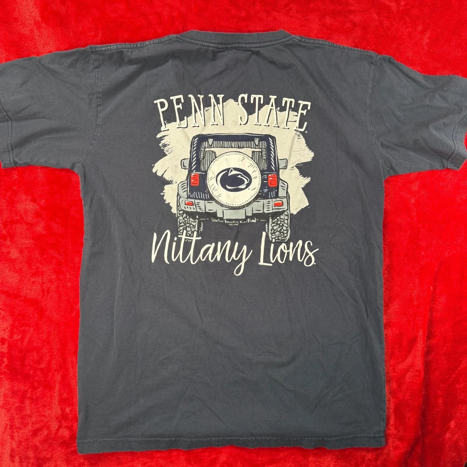 Pressbox Penn State Men's T-Shirt Large Navy Blue Cotton V-Neck Graphic Tee