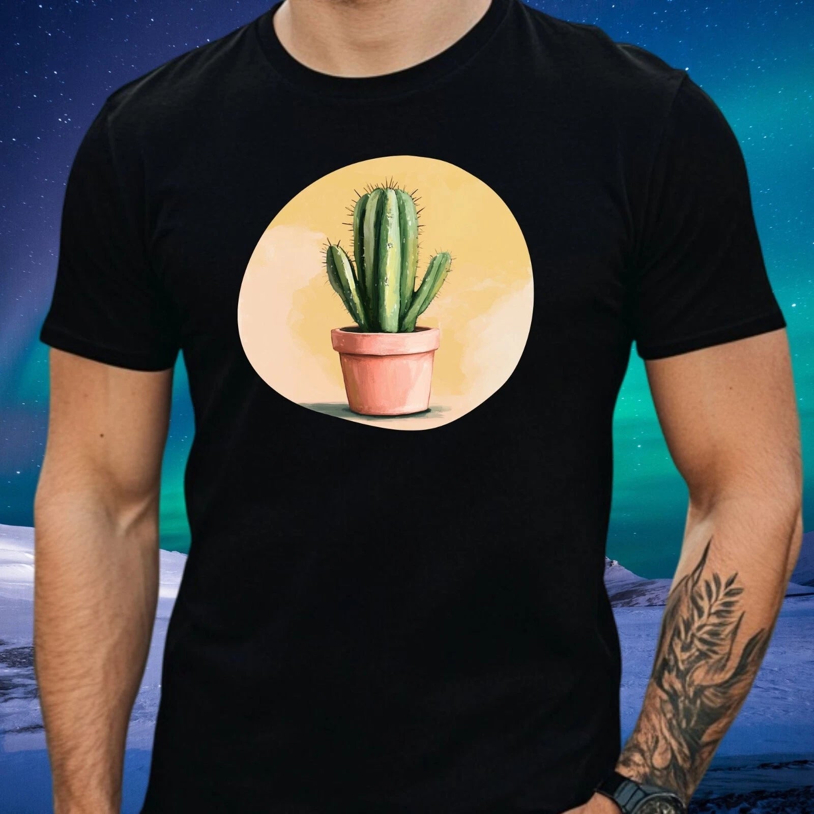 Mens Pastel Cactus Motif Cotton T-Shirt Size XS to 5XL