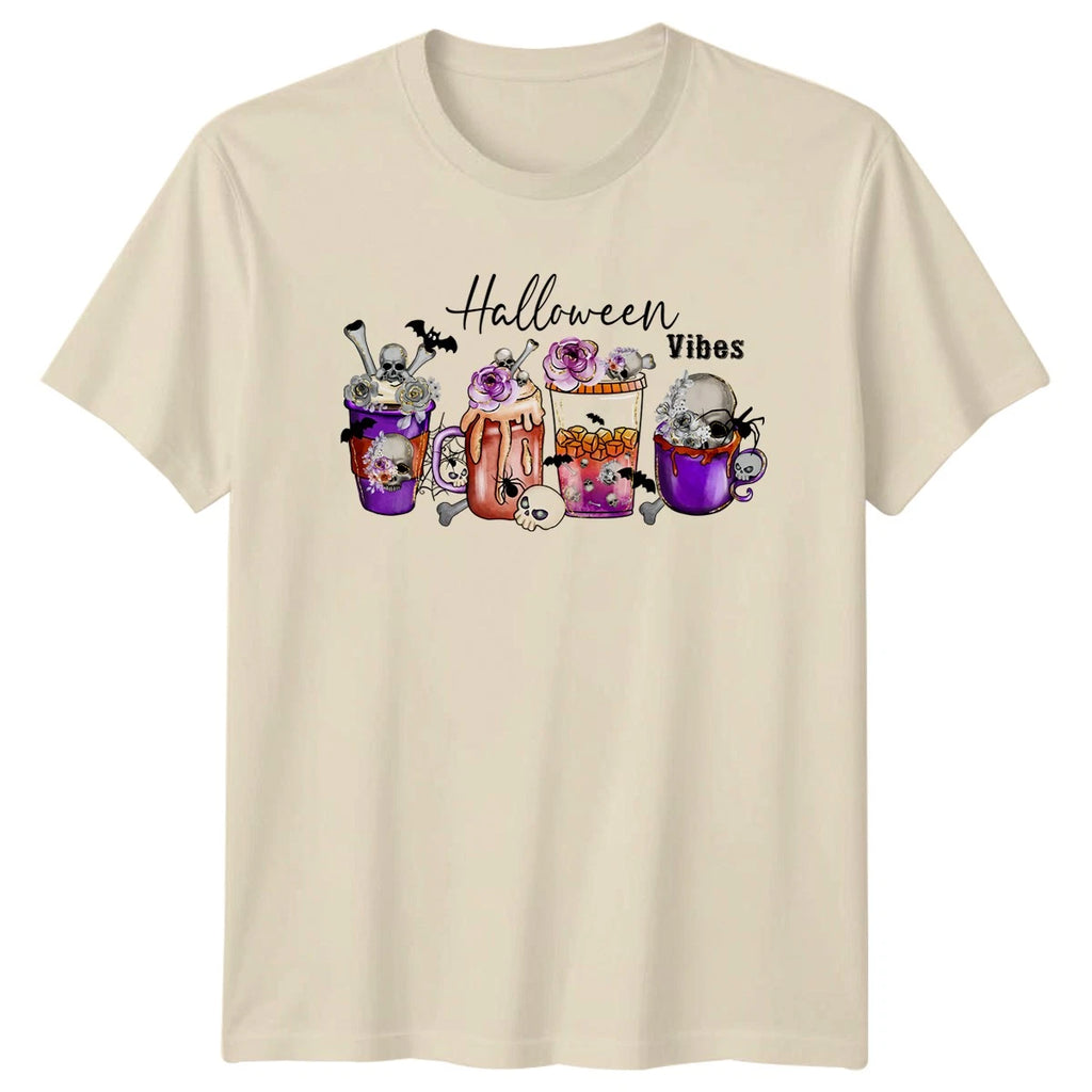 Halloween Vibes Womens T-Shirt Spooky Coffee Halloween Halloween Gift For Her