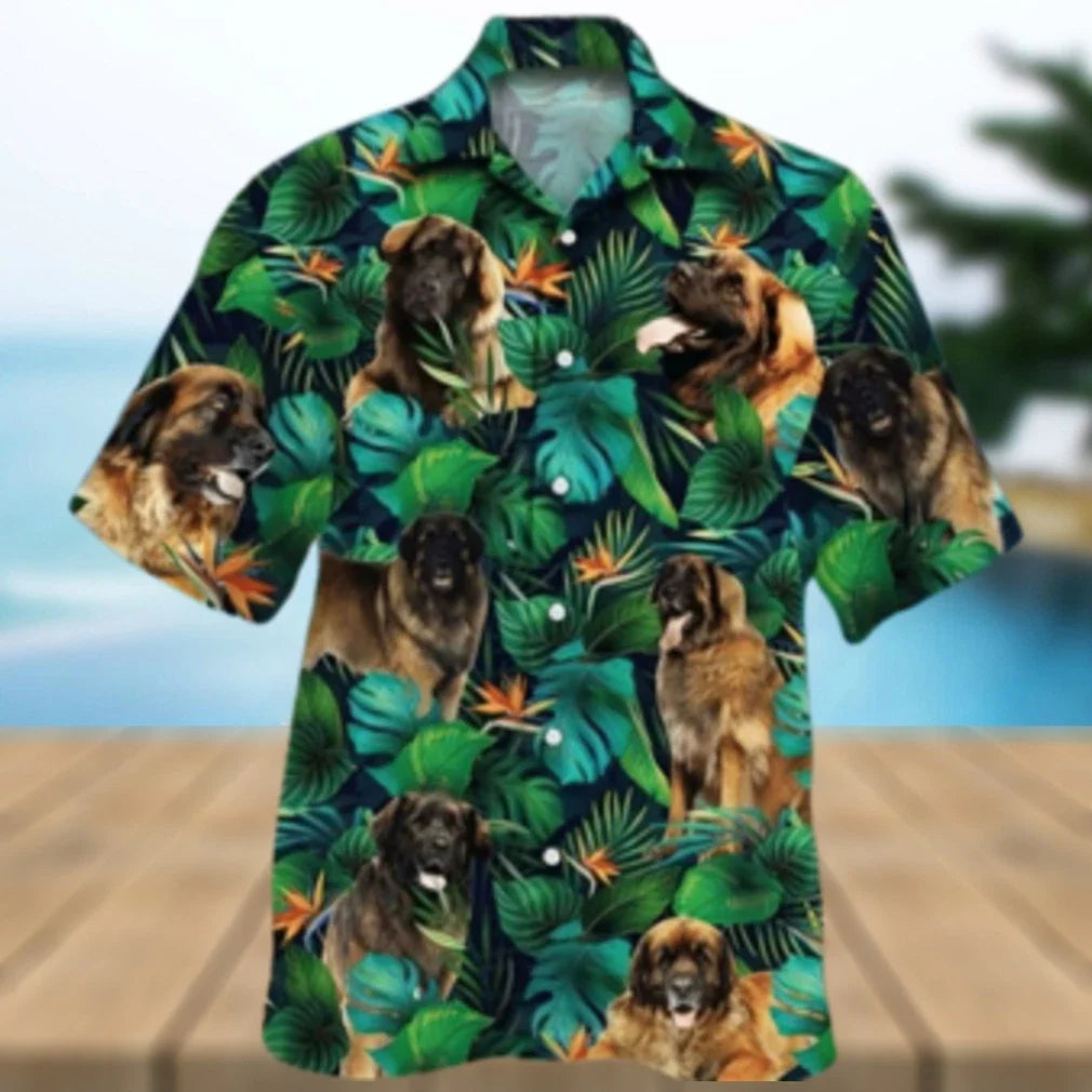Leonberger Dog Lovers Tropical Leaves Hawaiian Shirt