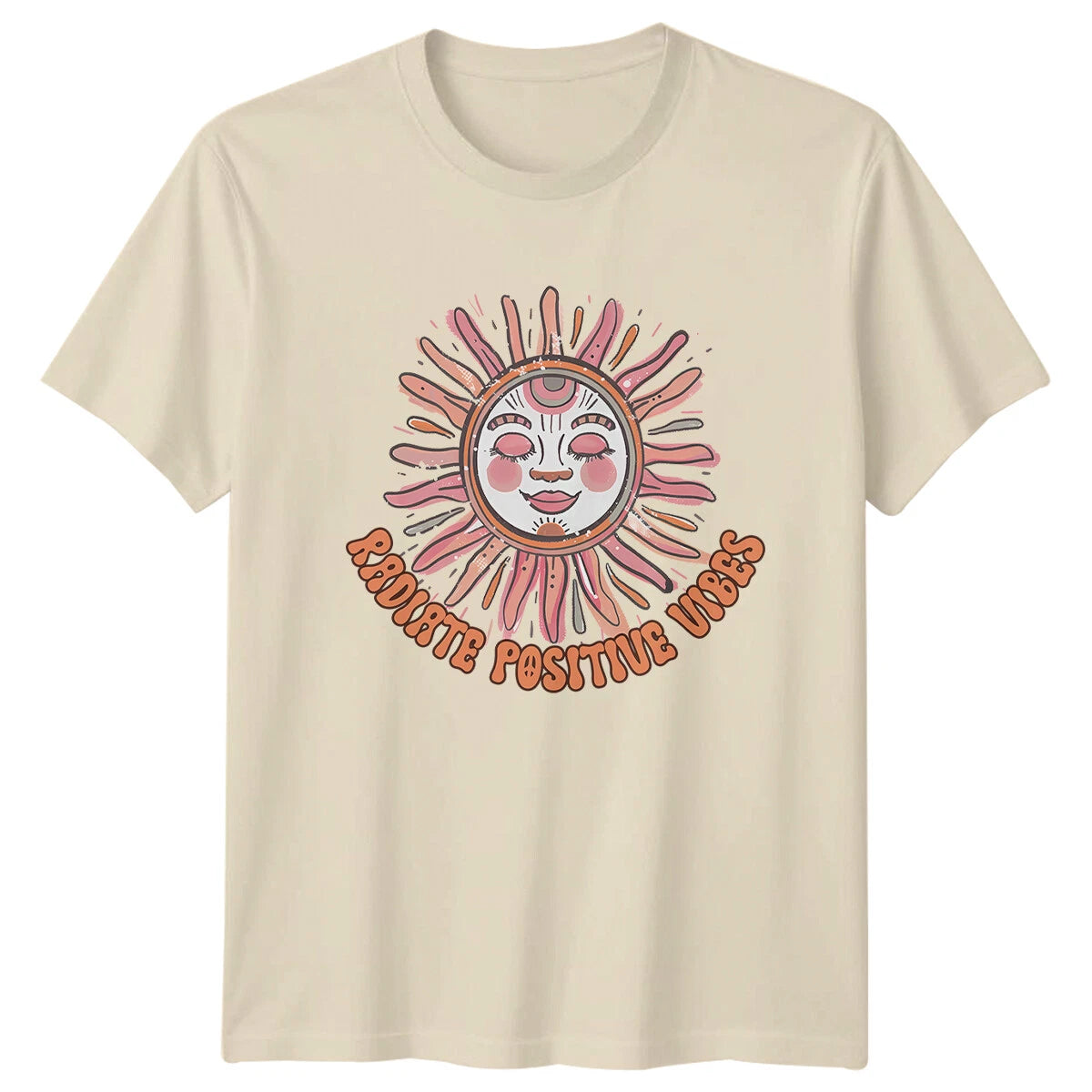 Radiate Positive Vibes Retro Sun T-Shirt Boho Hippie Style Graphic Tee