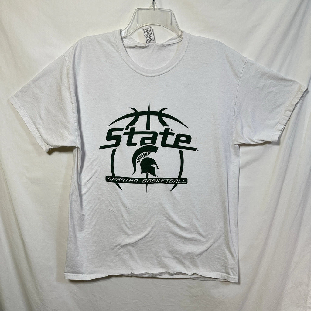 Michigan State Spartan Basketball Distressed MSU Large Graphic T-Shirt L Tee