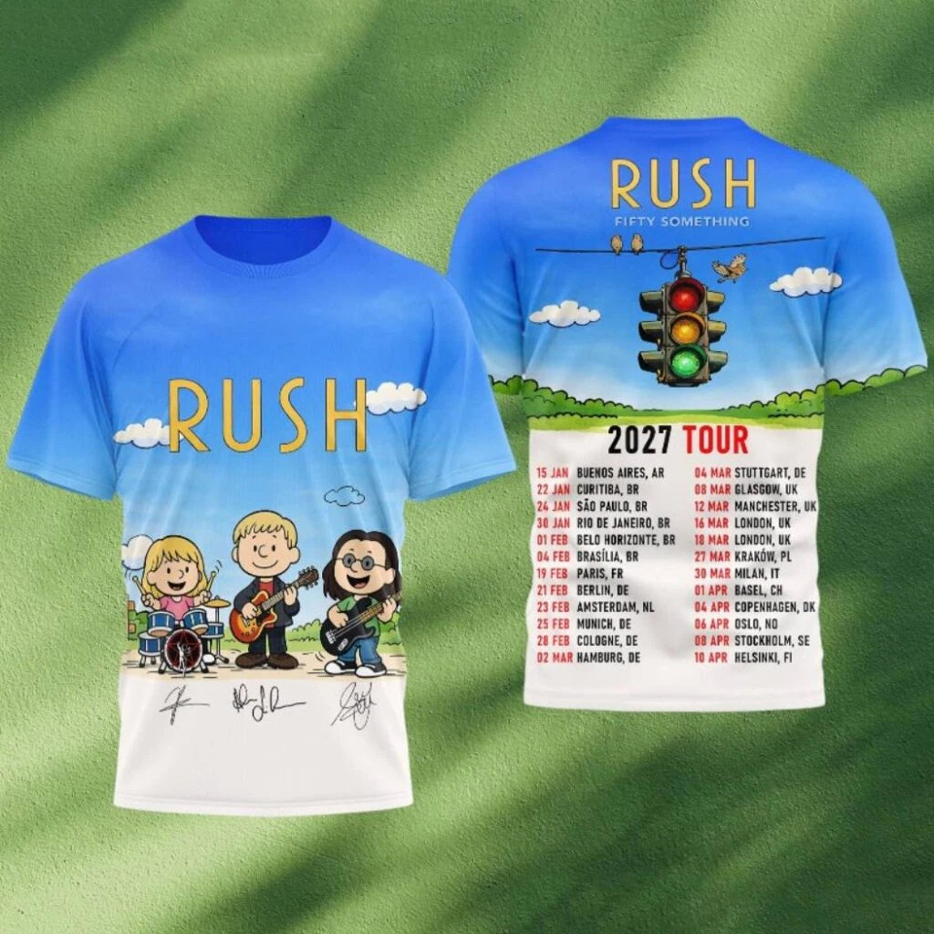 NEW Rush cartoon Fifty Something 2027 Tour 3D T-shirt polyester U18.649