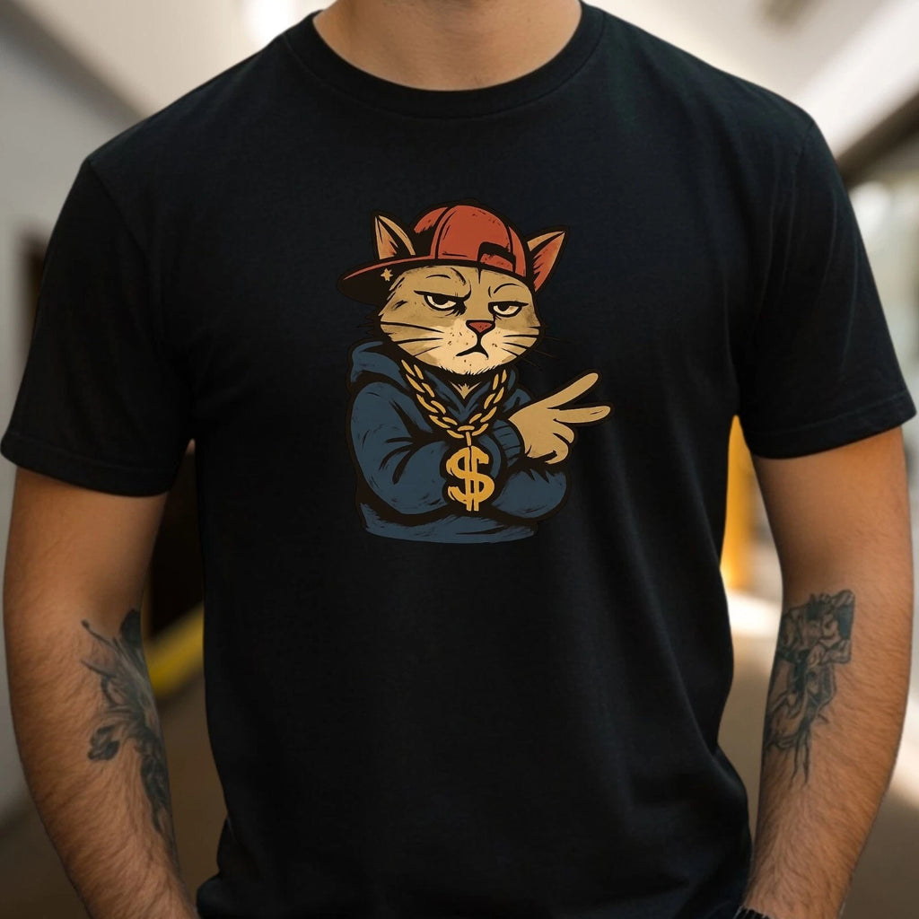 Mens Hip Hop Cat Print Cotton T-Shirt Size XS to 5XL