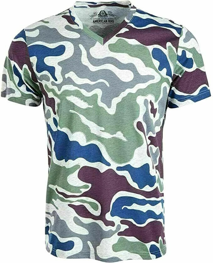 XXL American Rag Cie Mens T-Shirt Blue Navy Camouflage V Neck Short Sleeve