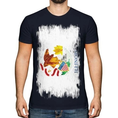ILLINOIS STATE GRUNGE FLAG MENS T-SHIRT TEE TOP ILLINOISAN SHIRT JERSEY GIFT