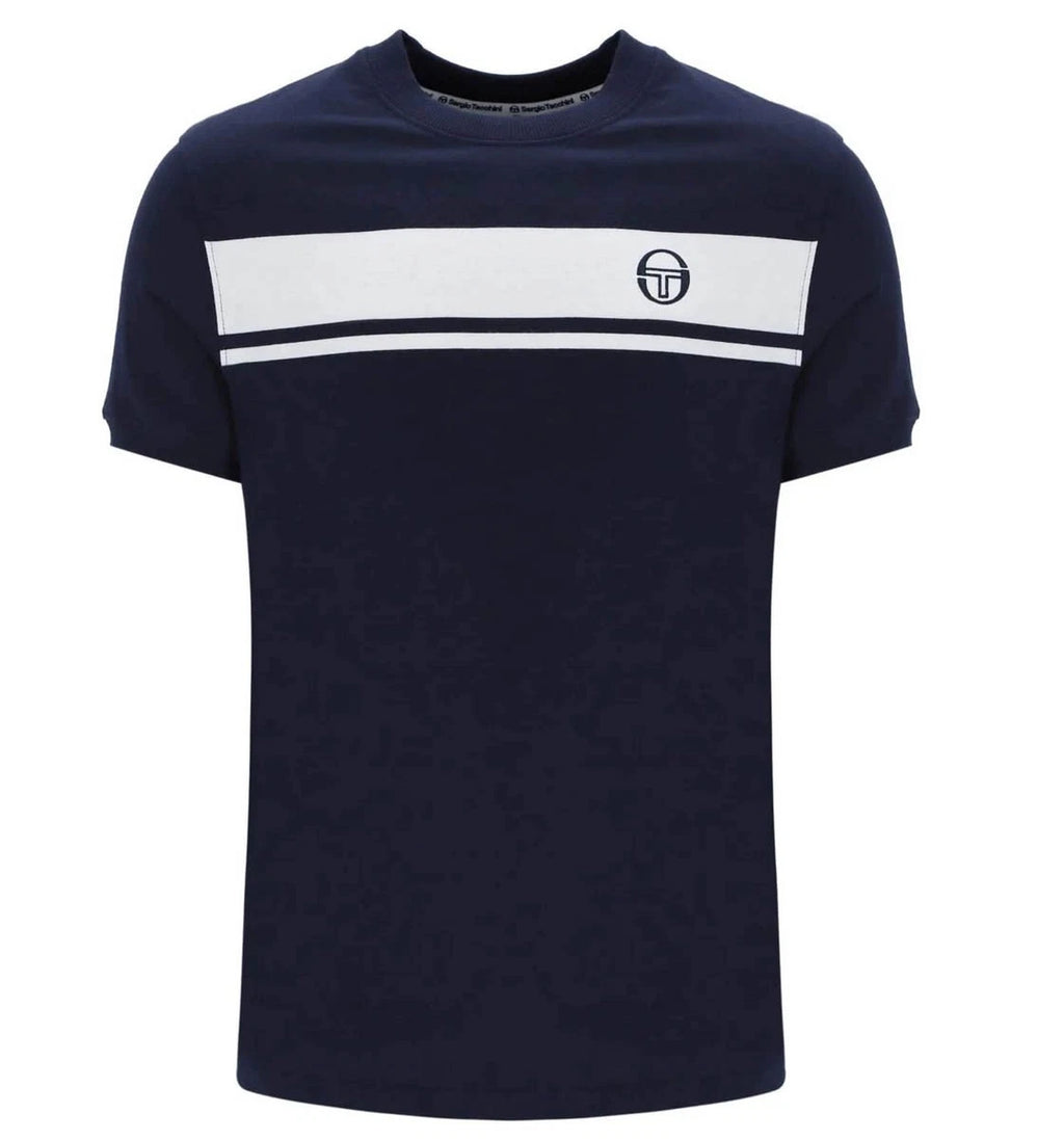 Sergio Tacchini Mens T-Shirt Master Logo Branded Crew Cotton Tee in Navy Blue