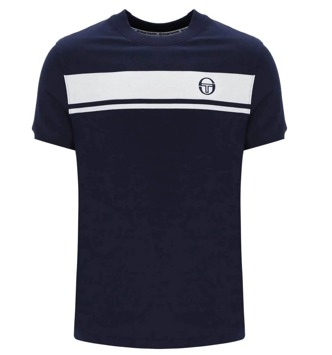 Sergio Tacchini Mens T-Shirt Master Logo Branded Crew Cotton Tee in Navy Blue