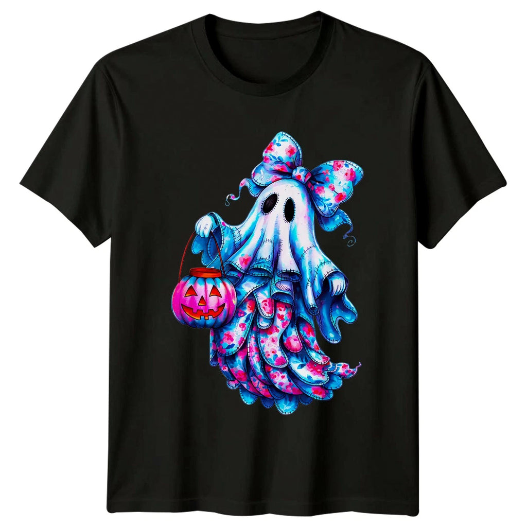 Cute Ghost Pumpkin Halloween Holiday Unisex T-Shirt Mens Womens Graphic Tee