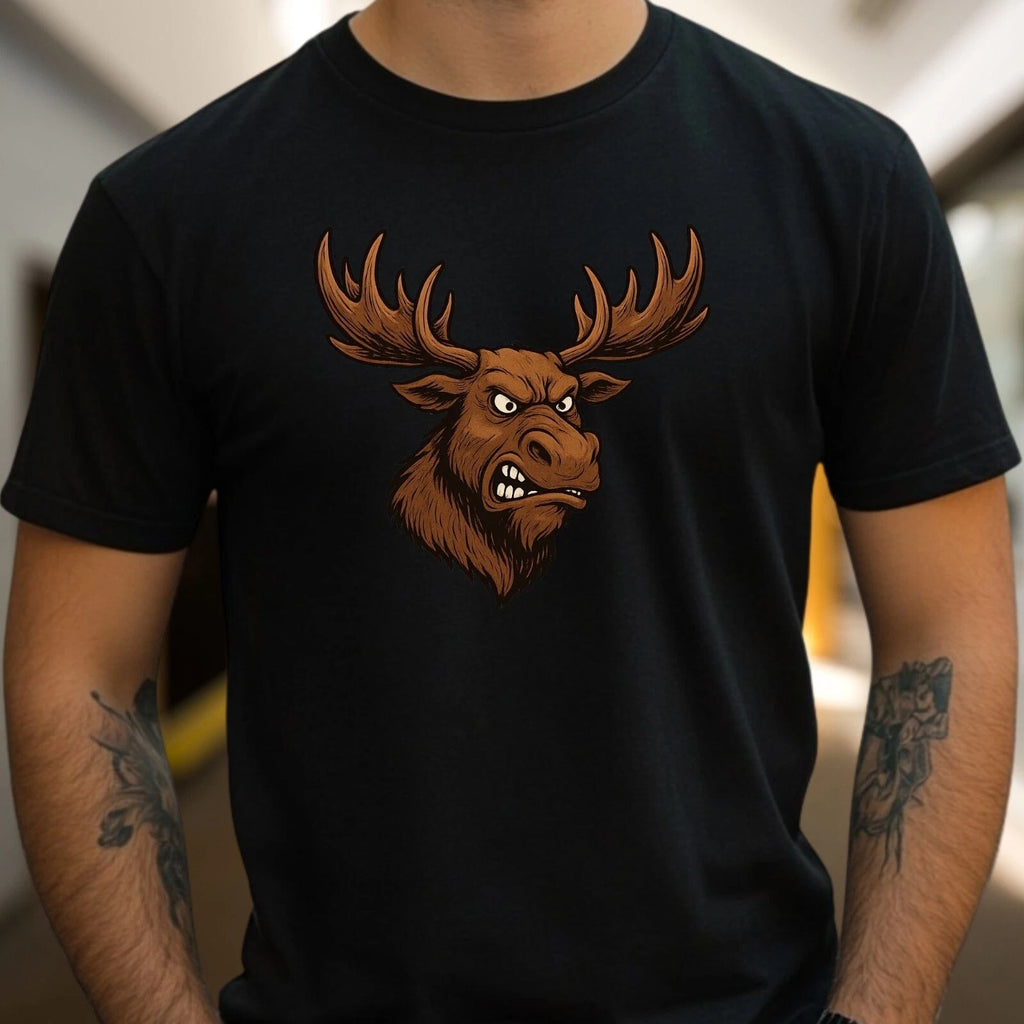 Mens Angry Moose Motif Cotton T-Shirt Size S to 5XL