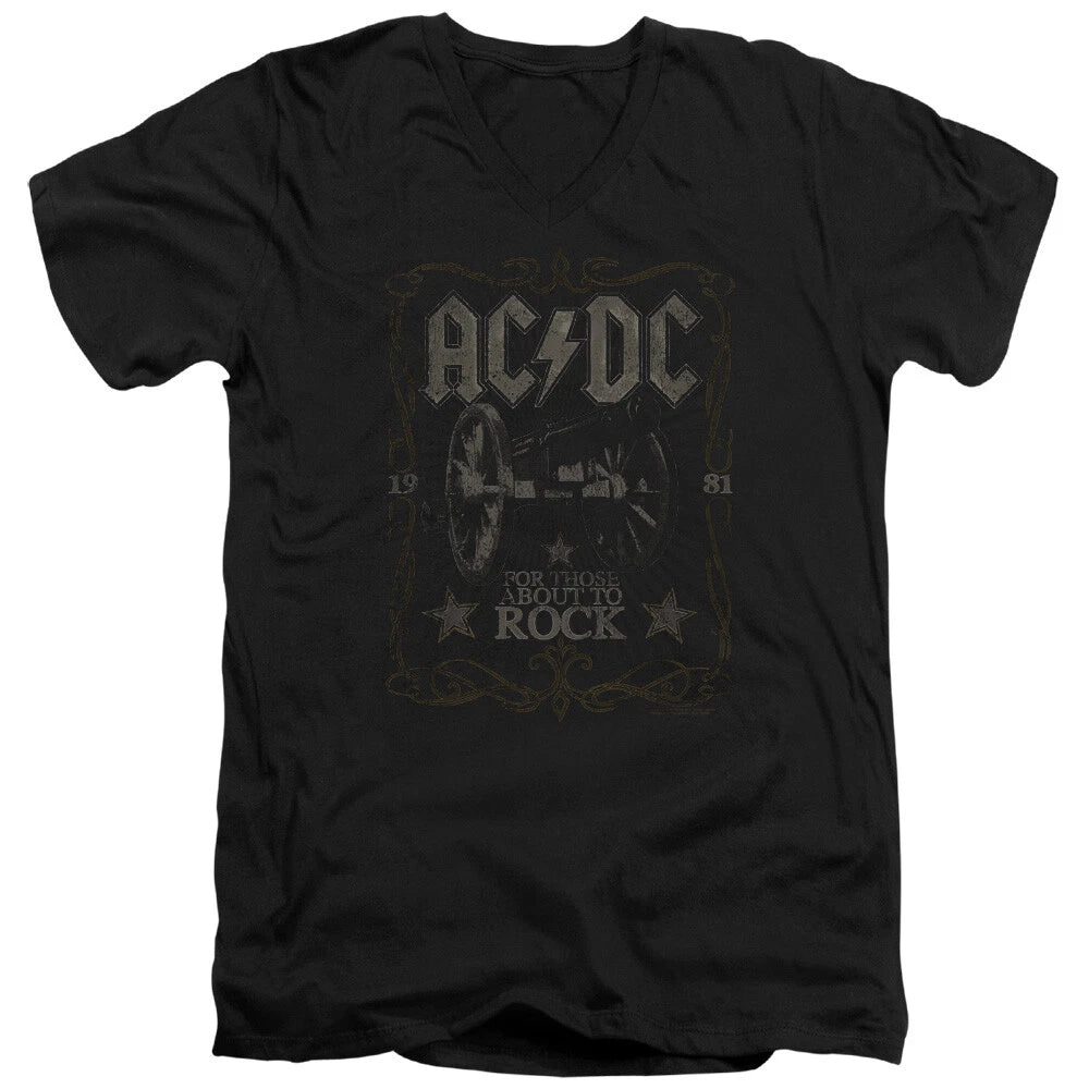 AC/DC 1981 For Those About to Rock Album Black V-neck Shirt