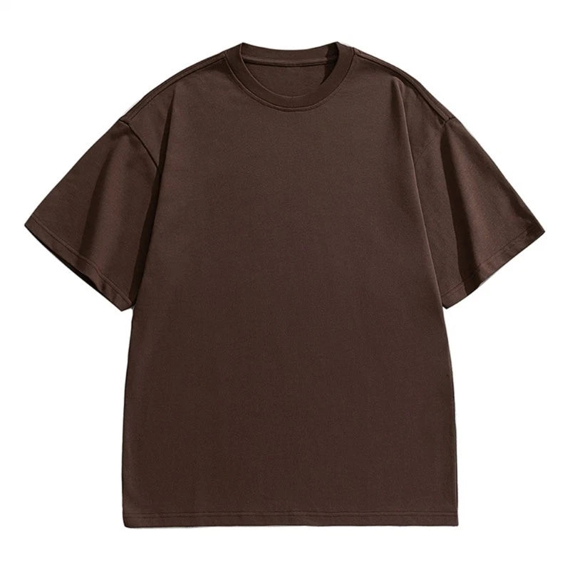 Men Solid Color Shirt Women Short Sleeves T-shirt Couples Crew Neck Tops