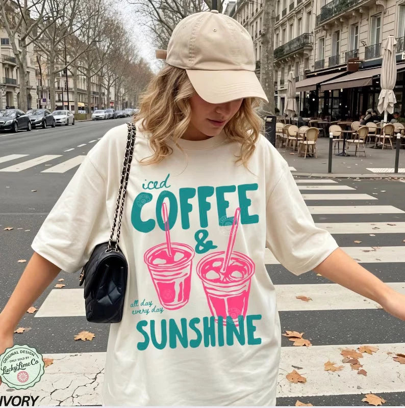 Iced Coffee And Sunshine Summer Aesthetic Cute Drink T shirt