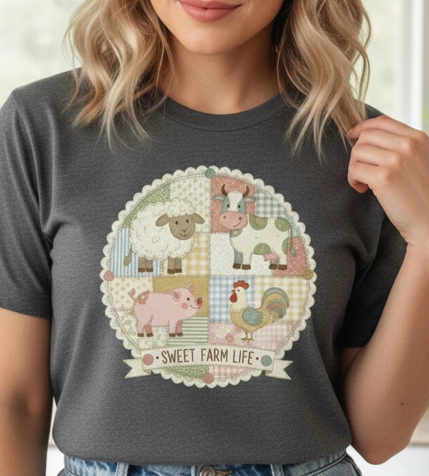 Farm Animal T Shirt Vintage Patchwork Country Aesthetic Cotton Graphic Tee