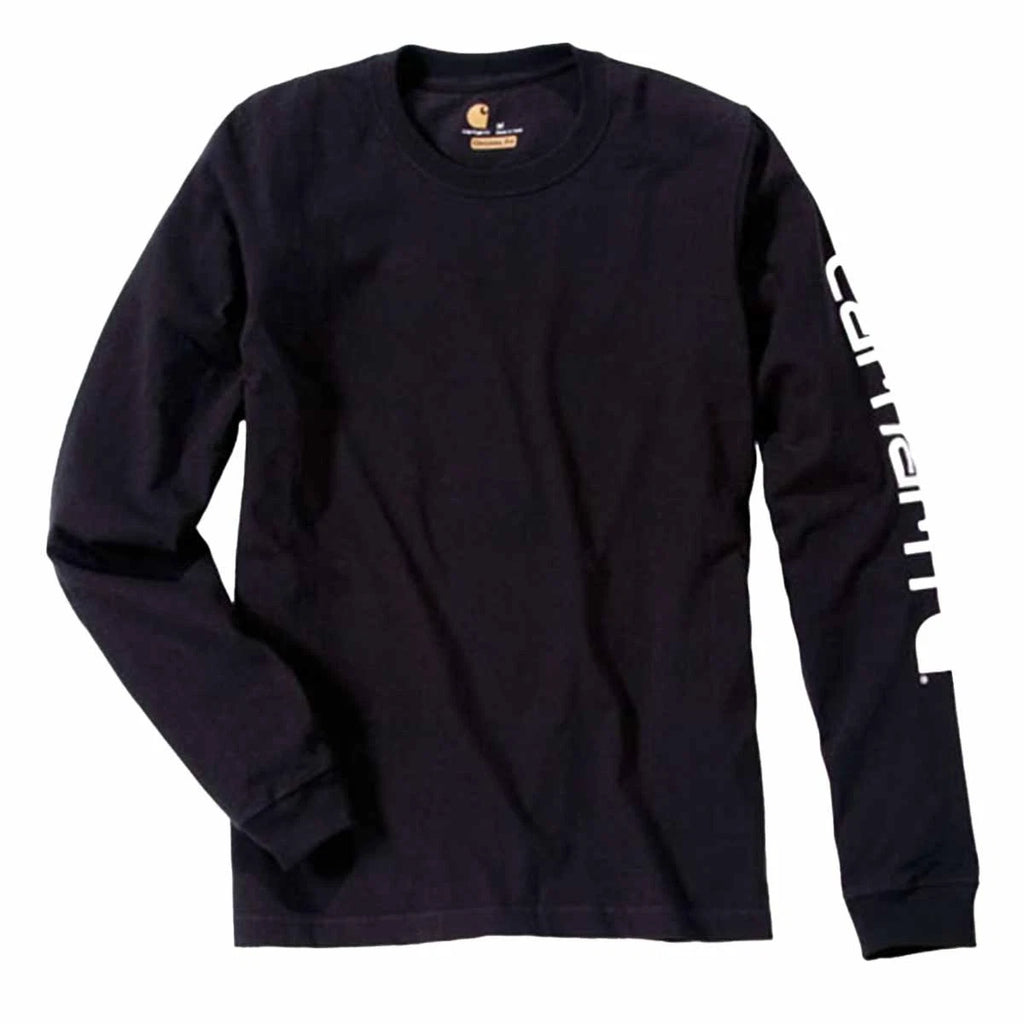 Carhartt Relaxed Fit Heavyweight Long-Sleeve Logo Sleeve Graphic T-Shirt - Black