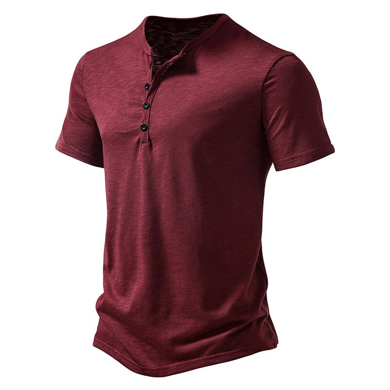 Men's Plain Short Sleeve Henley T Shirt Casual Pullover Loose Tops Shirts Tee ❀