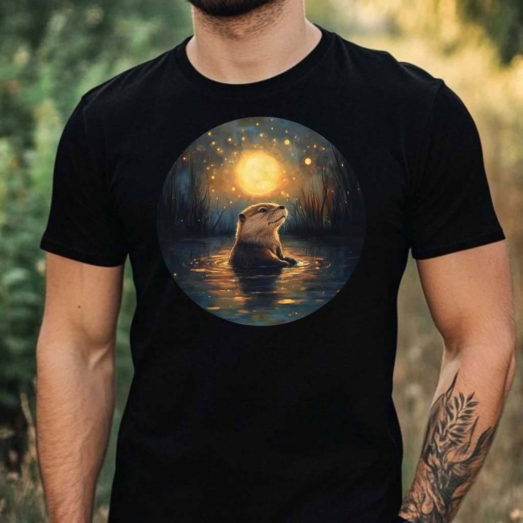 Mens Otter In The Moonlight Motif Cotton T-Shirt Size XS to 5XL