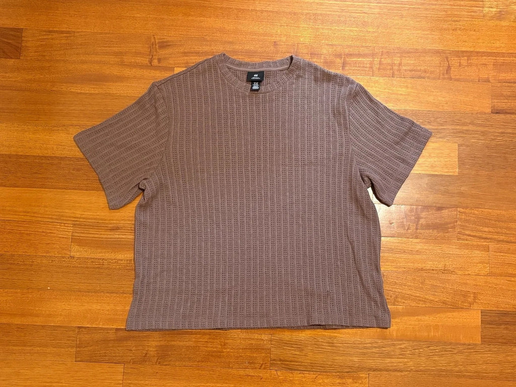 H&M Regular Fit Textured Knit Short Sleeve T-Shirt Brown Size XXL