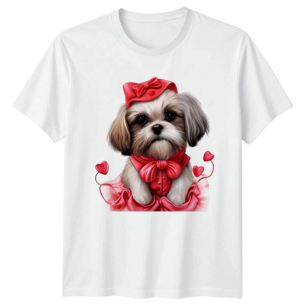 Shih Tzu Puppy Hearts Valentines Day Mens T-Shirt Womens Tee Graphic Top