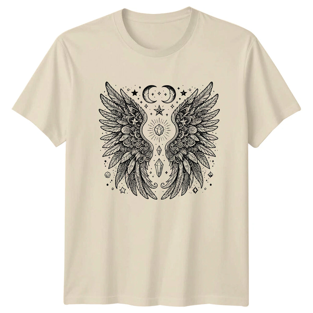 Angel Wings Crystal Celestial Magic T-Shirt Boho Moon Stars Graphic