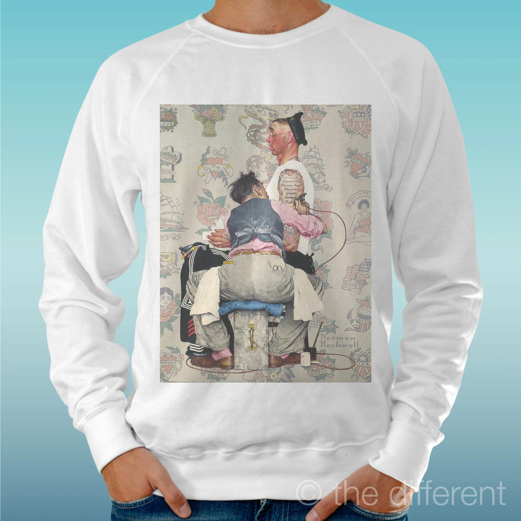 Felpa Man Light Sweater White " Tatuaggio Draw Design " Road To Happiness