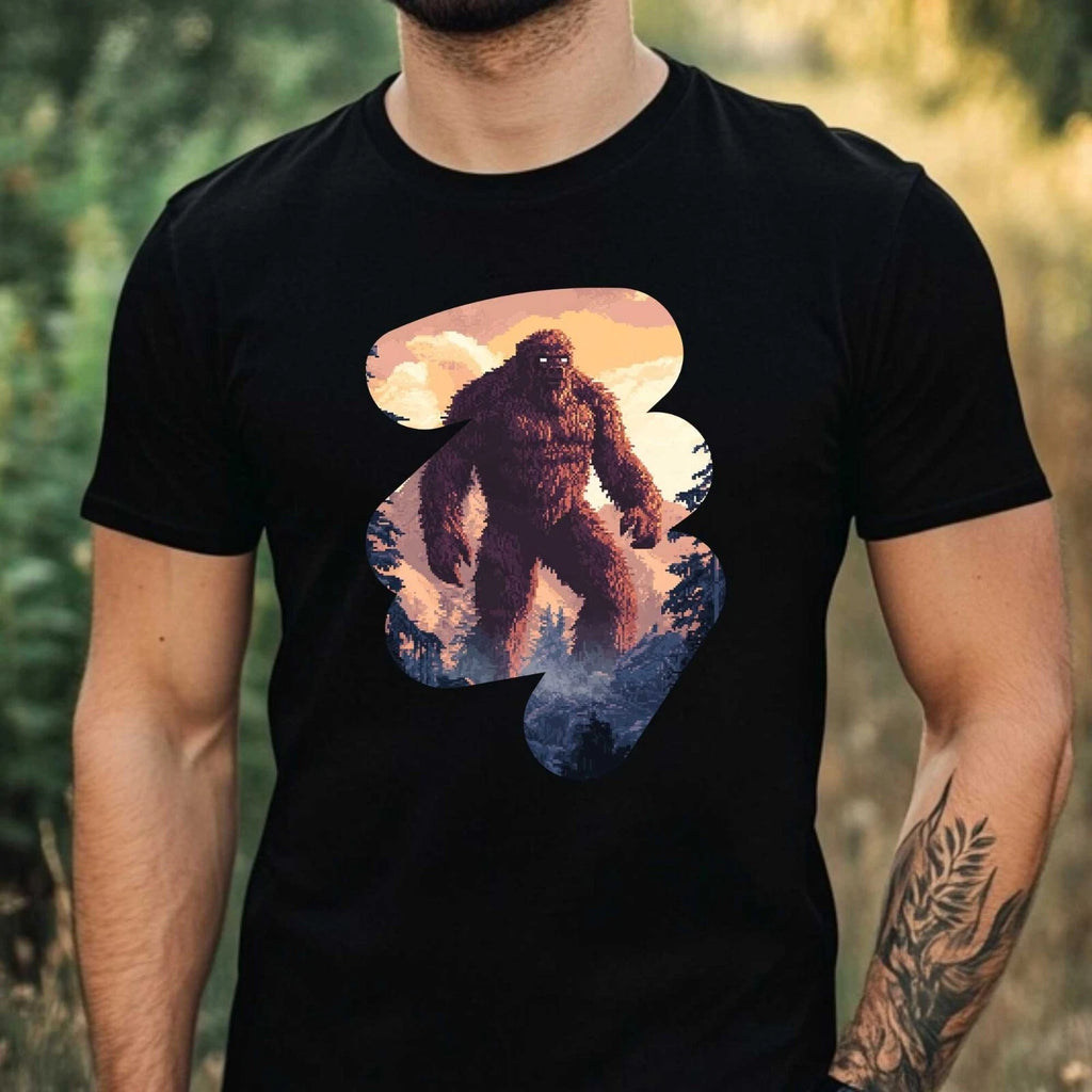 Men's Bigfoot Pixel Art Motif Cotton T-Shirt Size XS to 5XL
