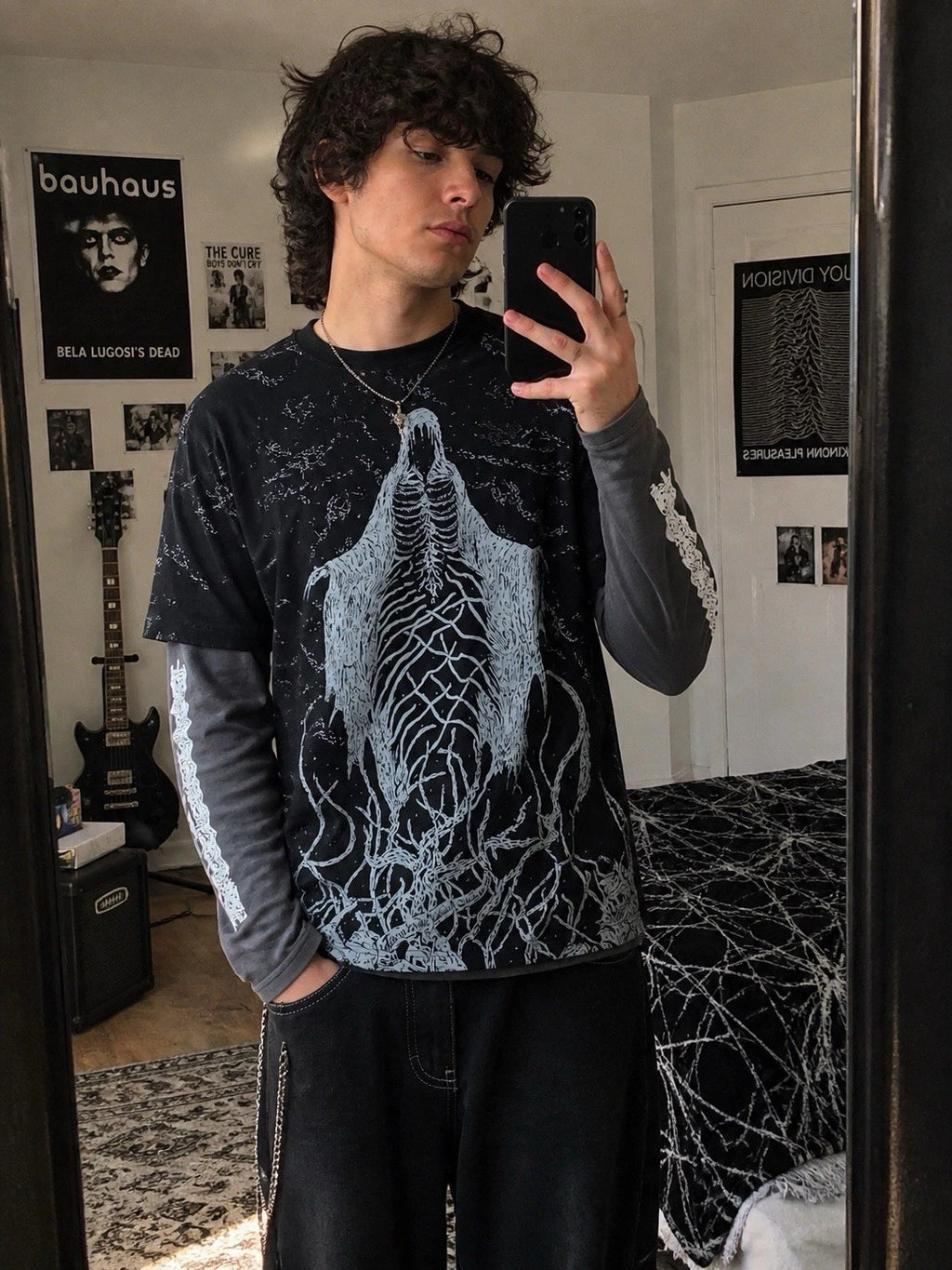 Hot Topic Skeleton Vine Twofer Shirt M Goth Grunge Alt Dark Academia Graphic Top
