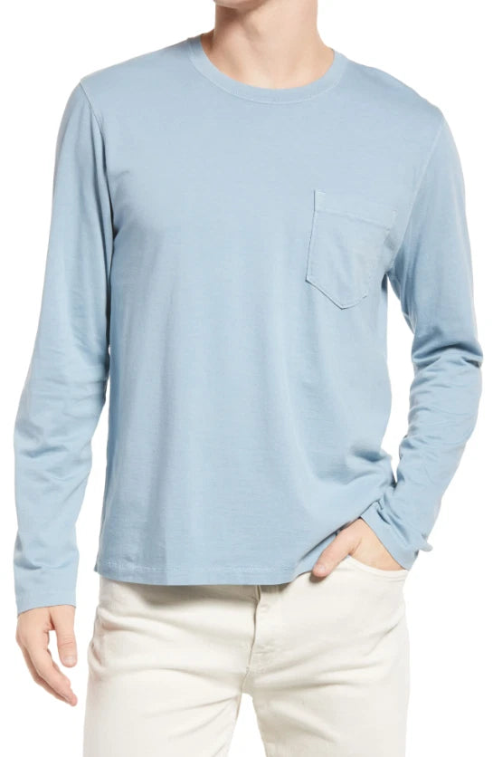 Billy Reid J1716 Men's Washed Blue Long Sleeve Pocket T-Shirt Size Medium