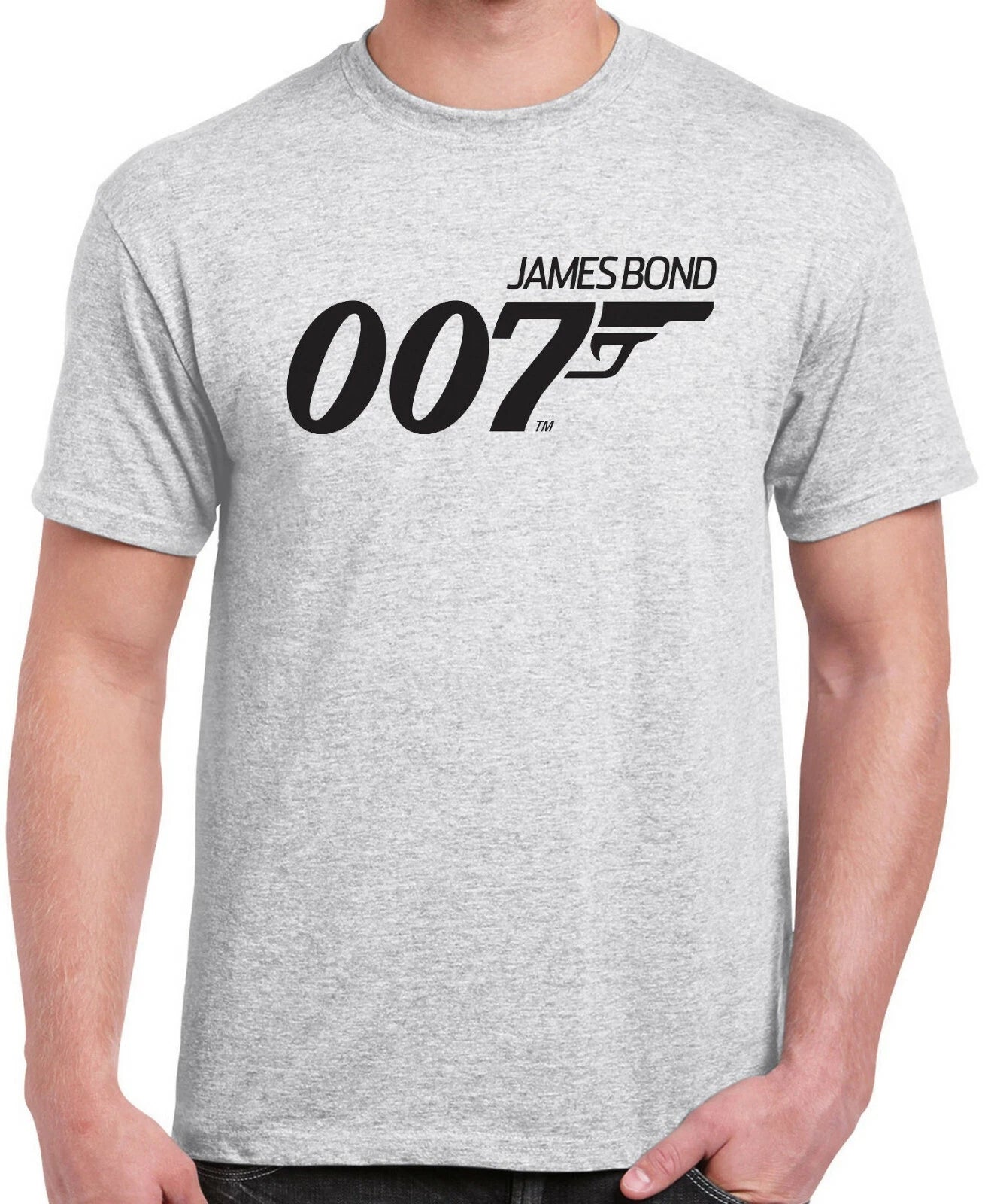 007 Bond T-shirt. Ash, White S-3-XL 100% Cotton. Free Ship USA