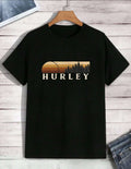 Hurley Graphic Tee Vintage Style Sunset Forest Trees T-Shirt Cotton Unisex