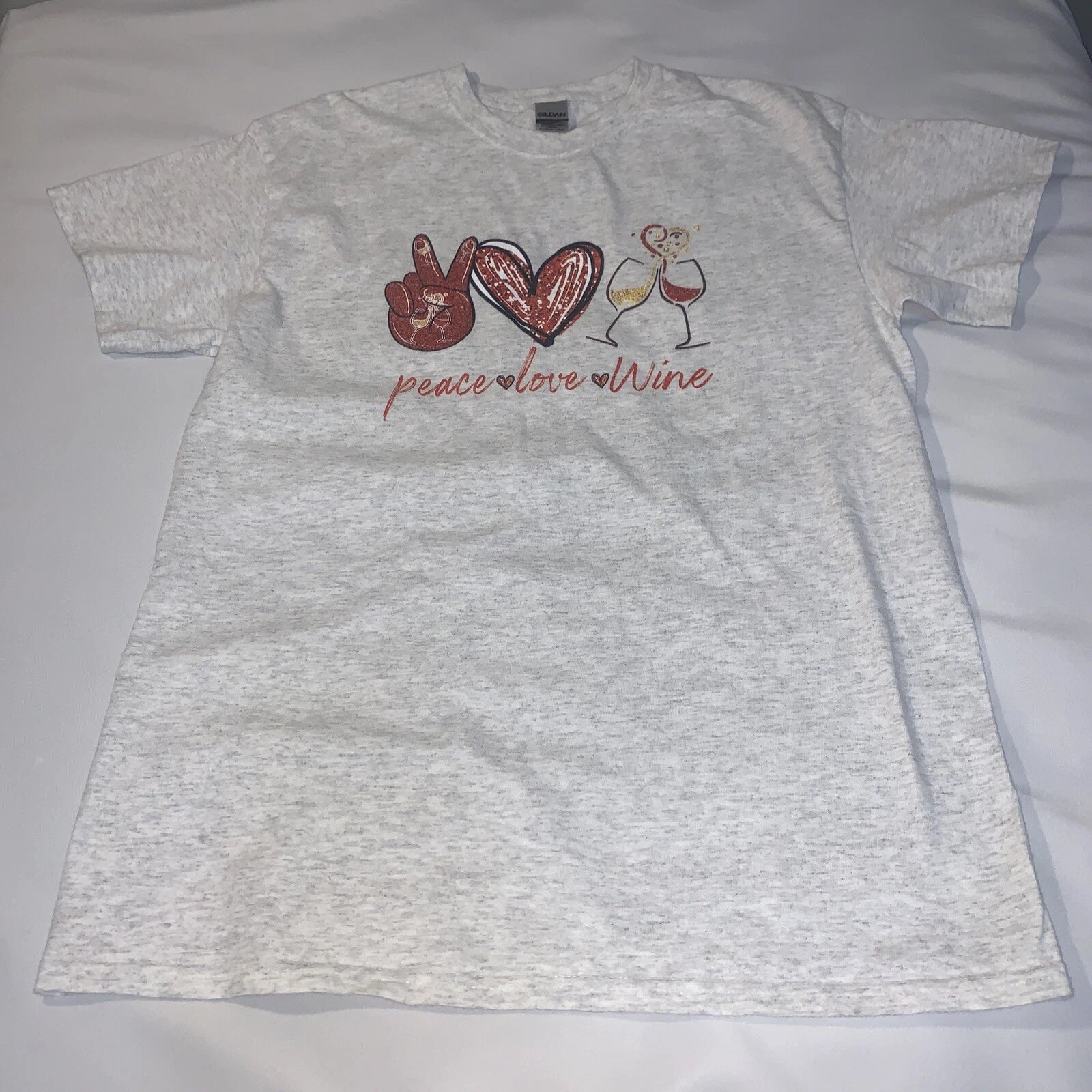 Peace, Love, Wine Gray/Orange Short Sleeve T-shirt Size M #960