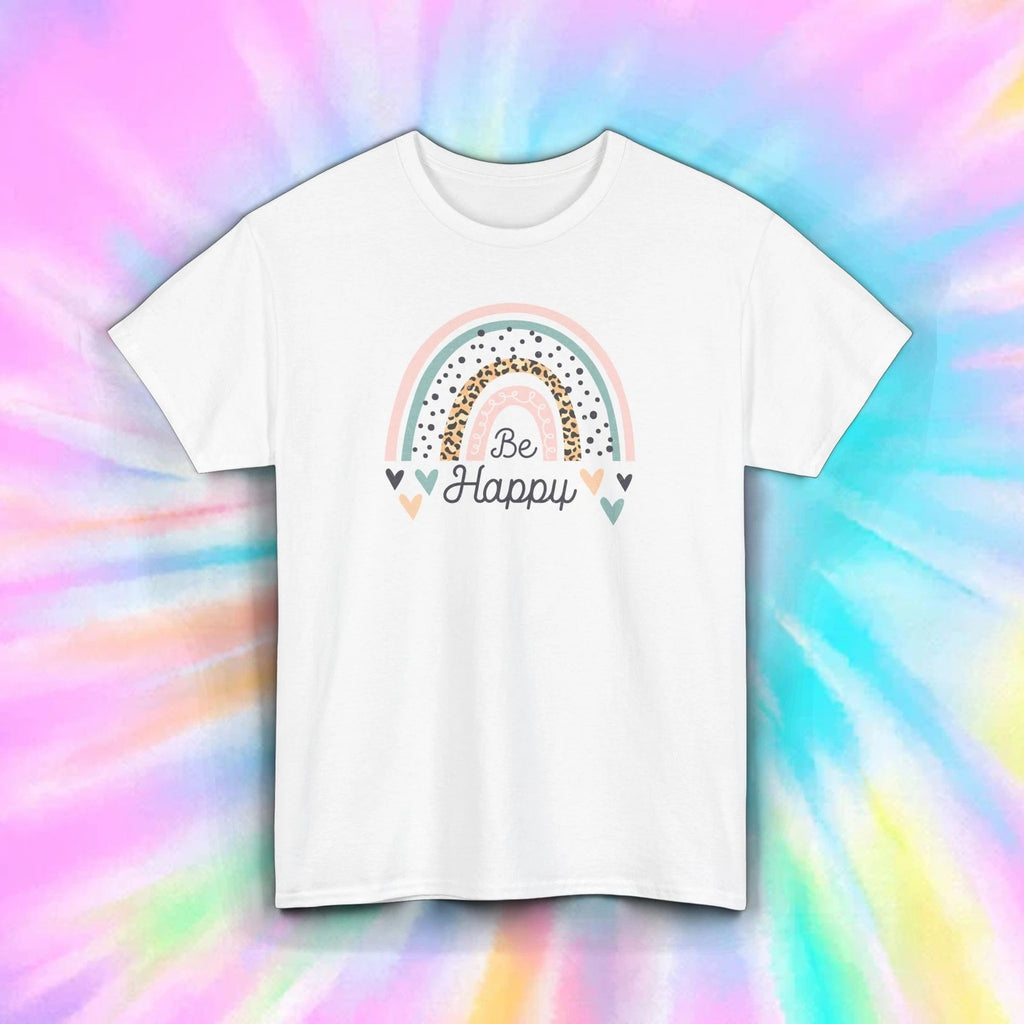 Be Happy Boho Rainbow T-Shirt Positive Vibes Inspirational Tee S-5XL