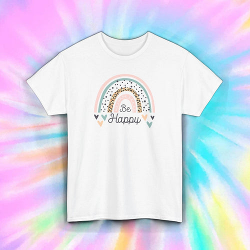 Be Happy Boho Rainbow T-Shirt Positive Vibes Inspirational Tee S-5XL