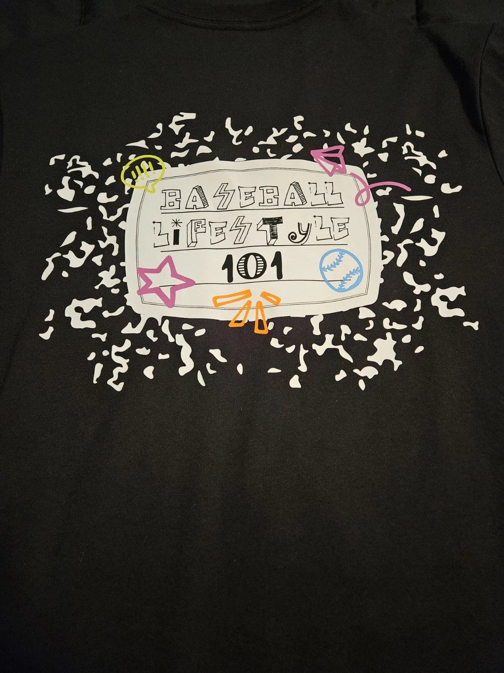 Baseball Lifestyle 101 Composition Black Graphic Print Short Sleeve T-Shirt Smal