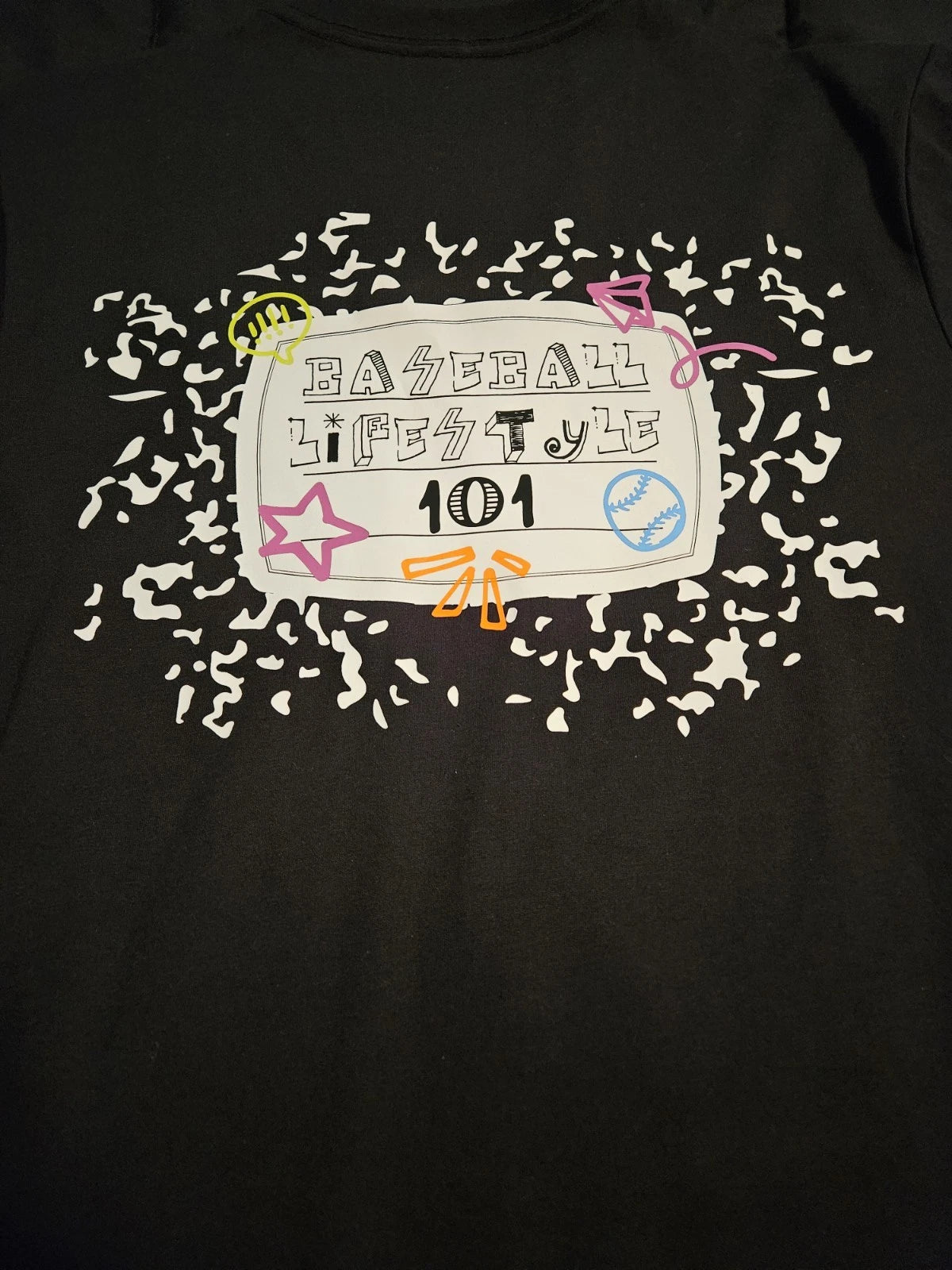 Baseball Lifestyle 101 Composition Black Graphic Print Short Sleeve T-Shirt Smal