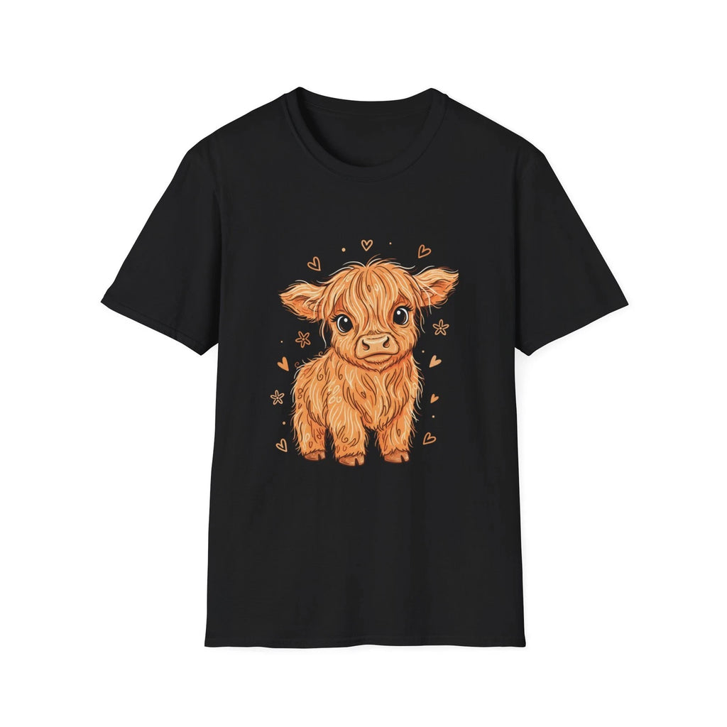 Highland Cow Cute Illustrated Nature Black Tee Kawaii Aesthetic T-Shirt