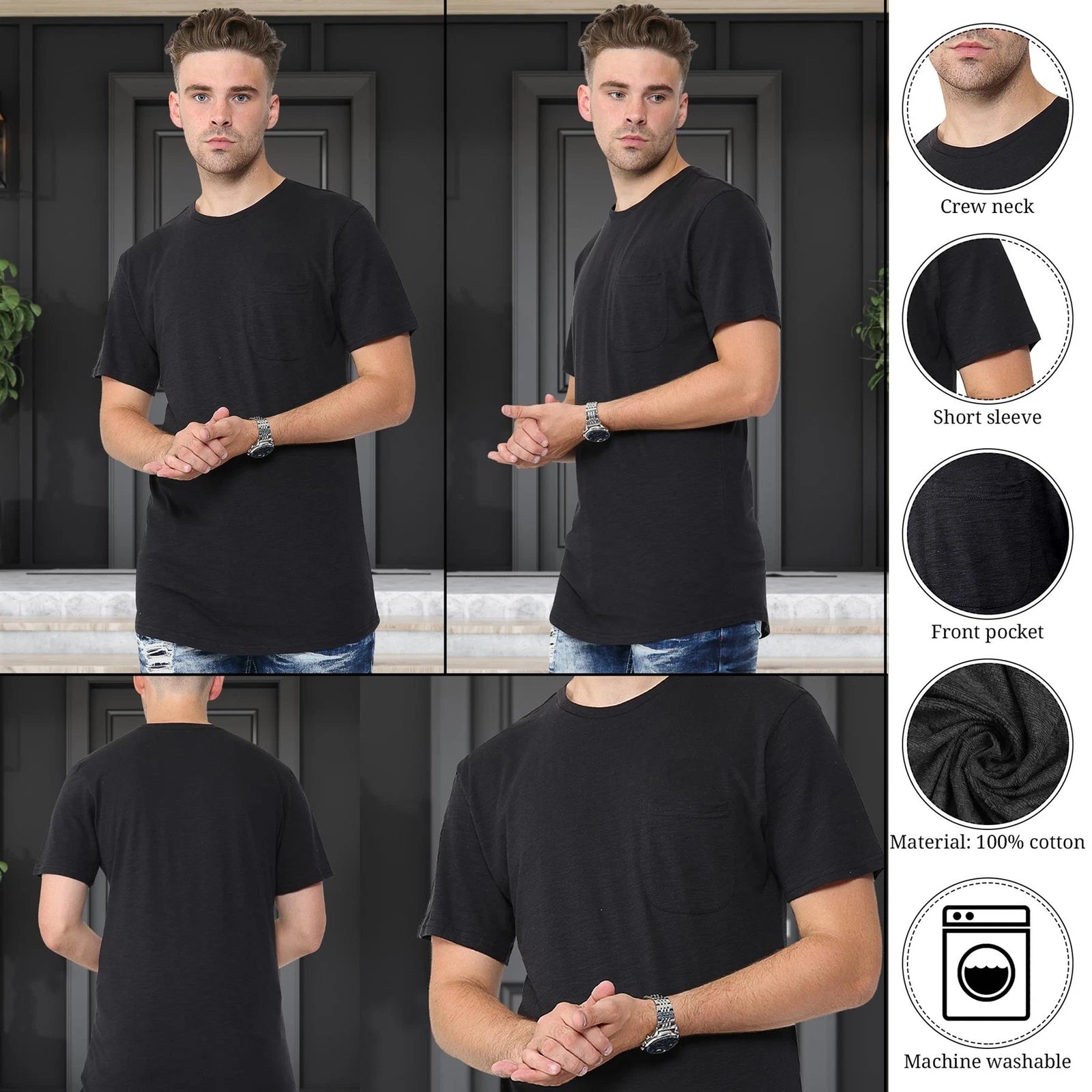 Mens Plain T Shirt Crew Neck & Short Sleeve Cotton Tee T-Shirt  S - 3XL