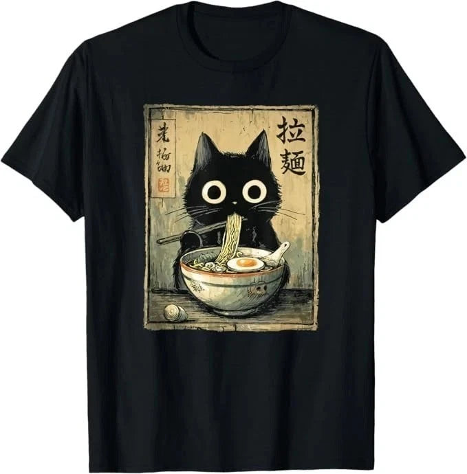 Kawaii Ramen Cat Retro Japanese Noodles Artwork T-Shirt