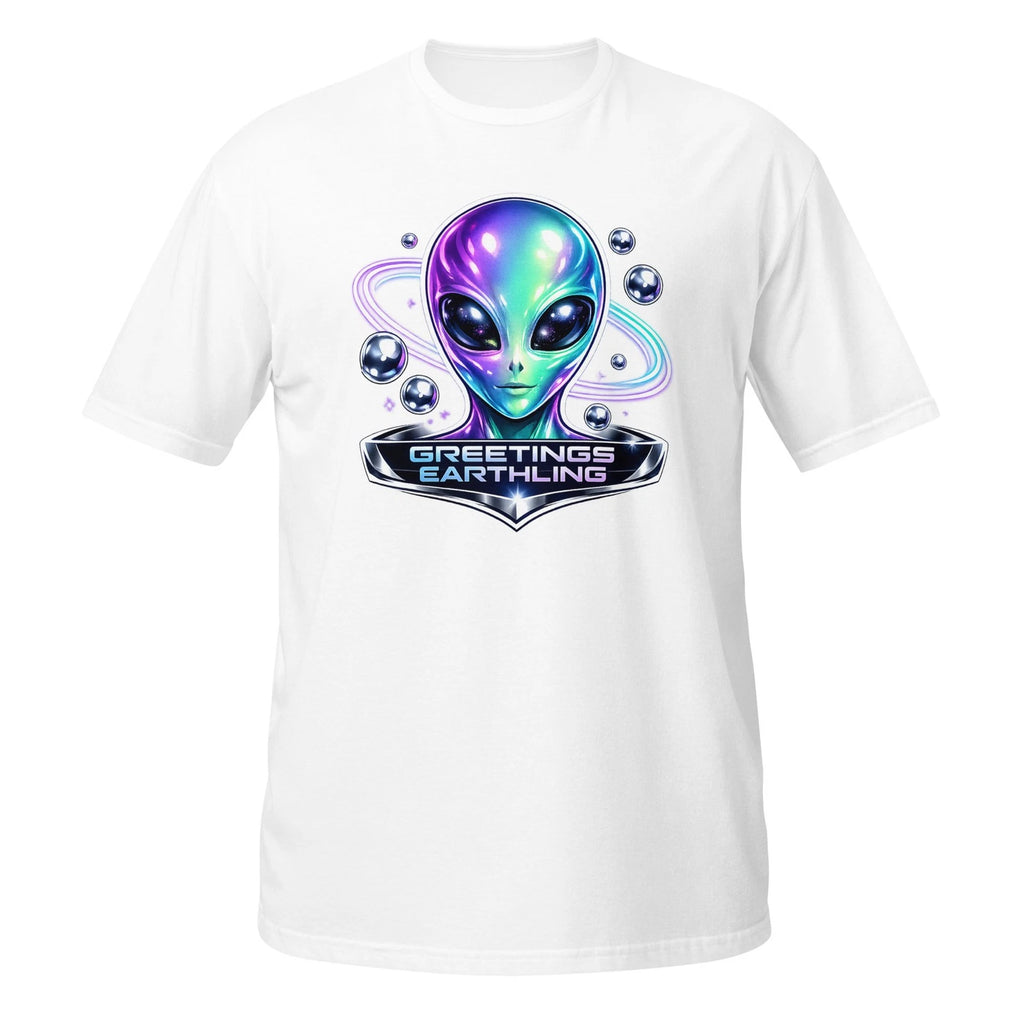 Greetings Earthling Alien Shirt Neon Sci Fi Aesthetic Space Graphic Tee