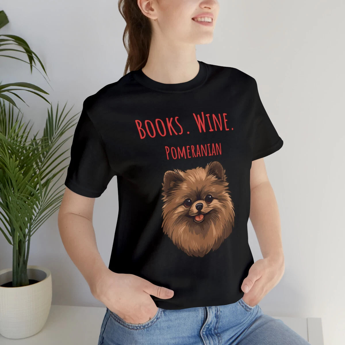 Books Wine Pomeranian Unisex Jersey Short Sleeve Tee