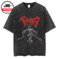 Anime Berserk Vintage T-shirt Short Guts Puck Print Washed Cotton Sleeve Tee