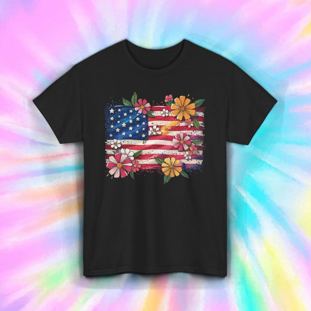USA Flag Shirt Floral Patriotic July 4th Summer Boho America Tee S-5XL
