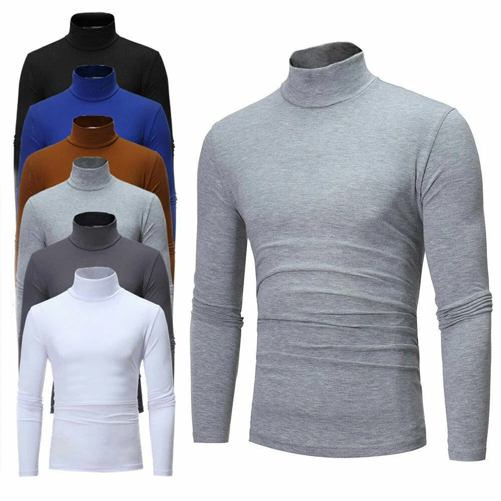 Hot Long Sleeve Thermal High Collar Turtle Neck Skivvy Men's Sweater Stretch A