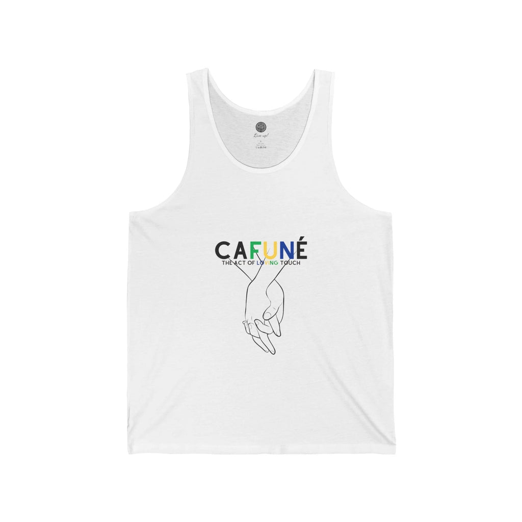 Minimalist Unisex Jersey Tank – 'CAFUNÉ' Graphic Tee – The Art of Touch